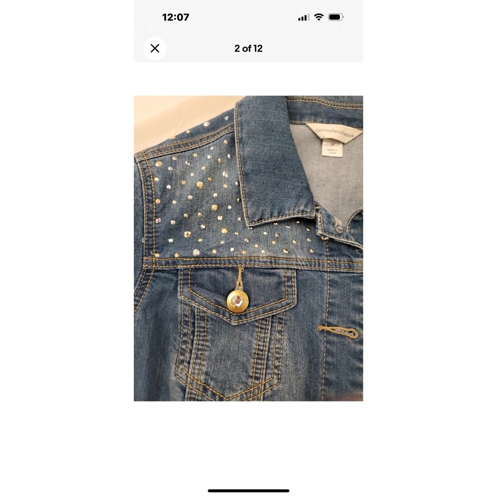 Christopher & Banks Denim Jacket With Bling Womens Size M vintage rhinestone - Picture 8 of 9